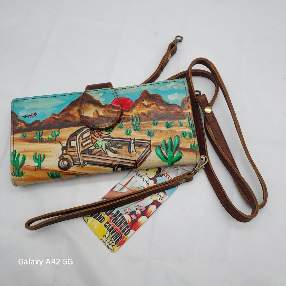 American Darling Hand Painted Leather Wallet Crossbody Desert Truck ADBGM113HR40